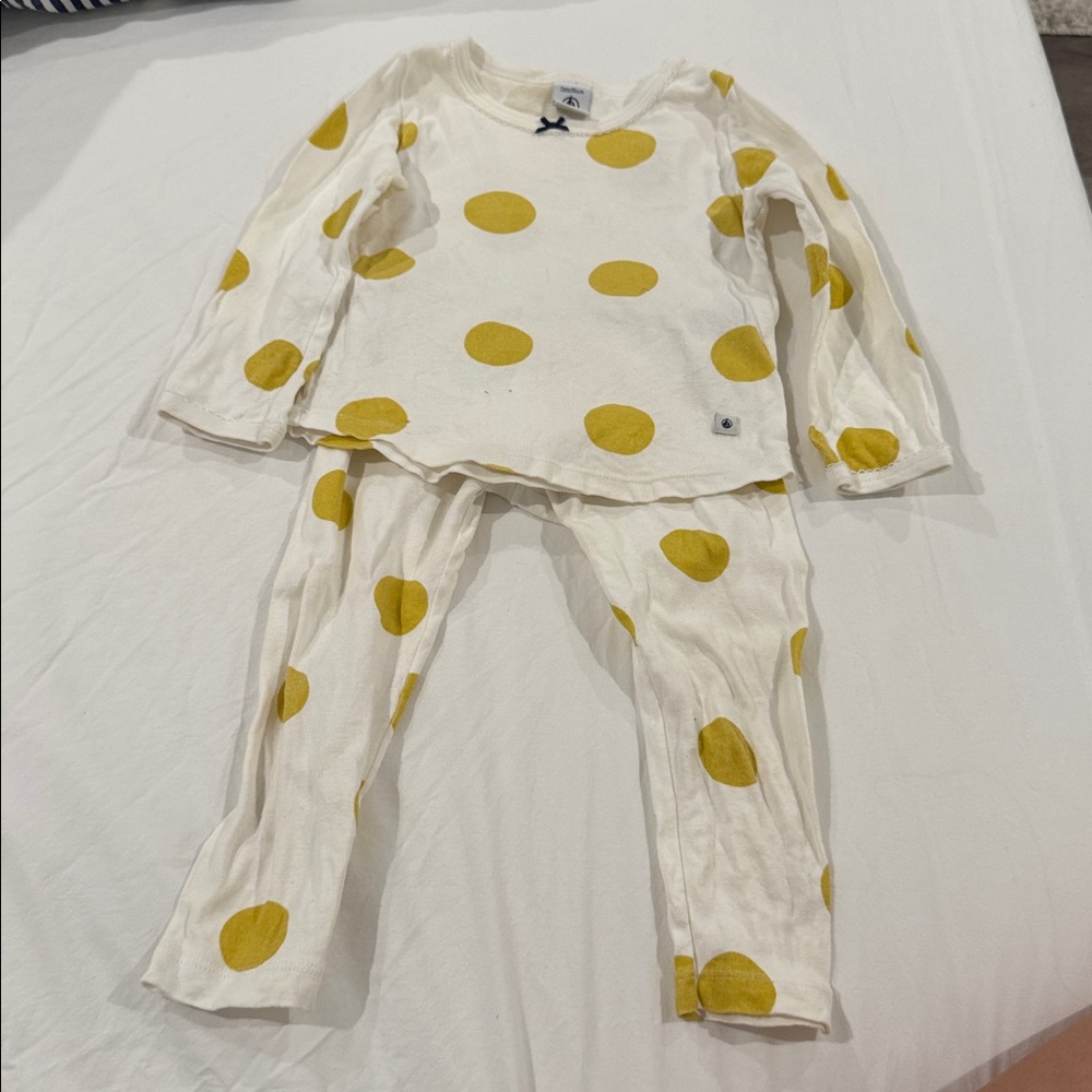 Petit Bateau - White and Yellow Polka Dot Pajama Set
